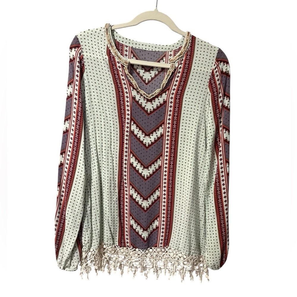 BKE Aztec Patterned Long Sleeve Top - Picture 3 of 7